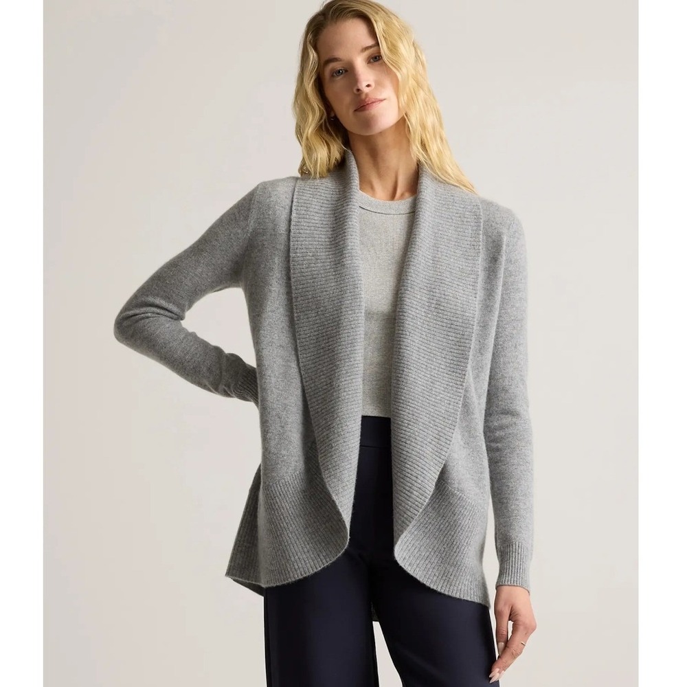Quince Mongolian Cashmere Open Cardigan Sweater Heather Grey‎ Size Medium